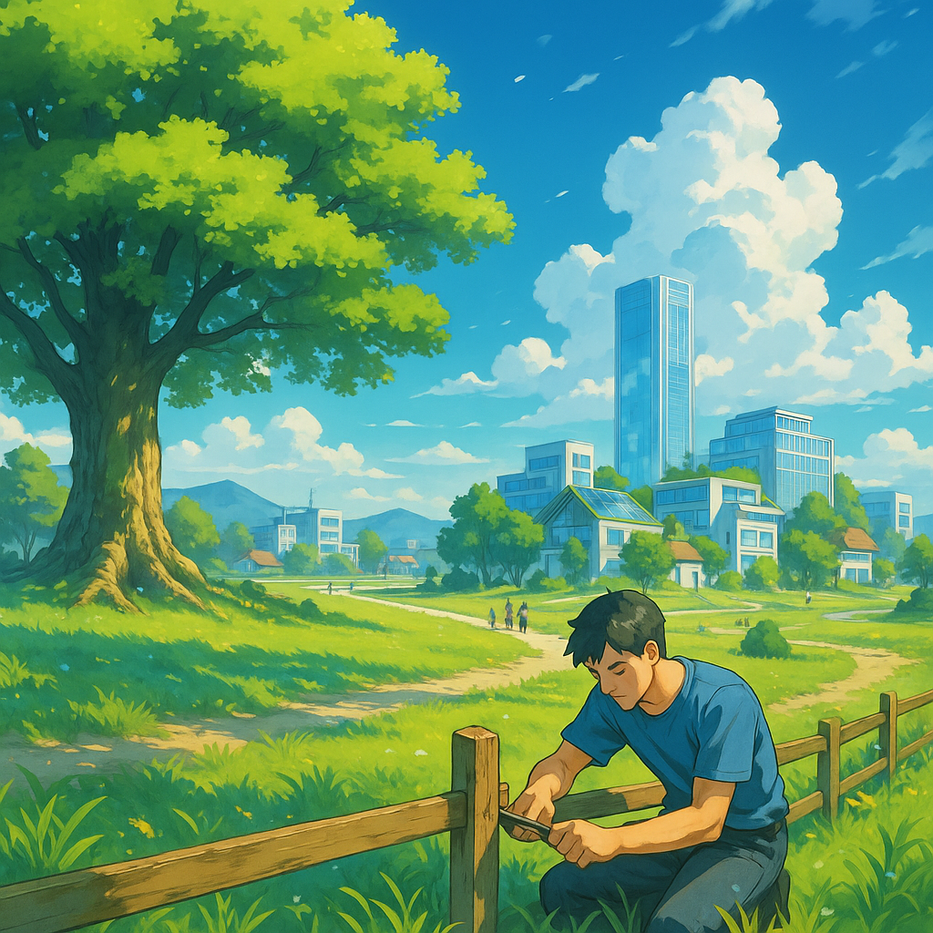 Person fixing a fence in a community